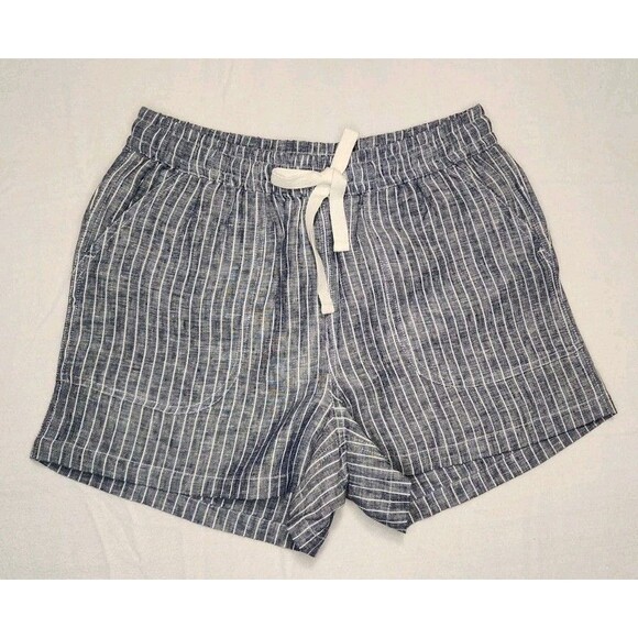 Quince Linen Shorts French Cut Drawstring Small Chambrey Striped New - Picture 3 of 10